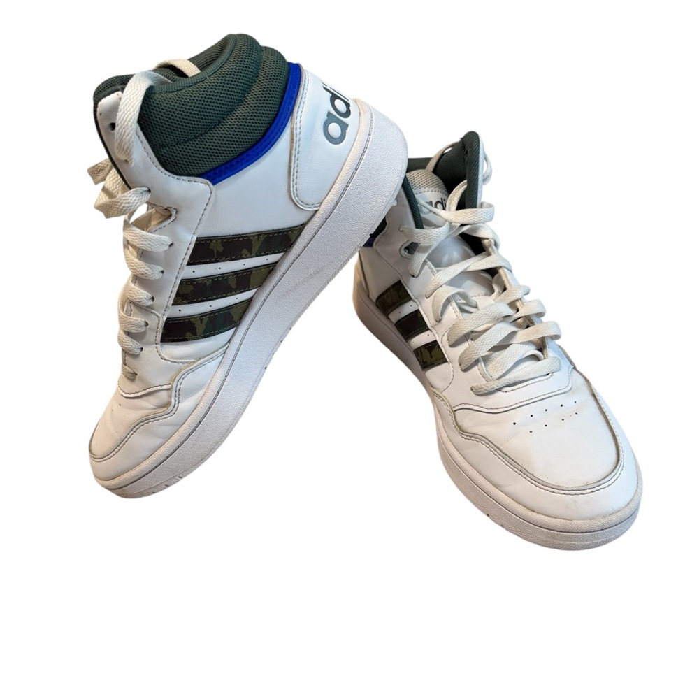 Adidas Hoops 3.0 Mid, Size 7, White/Green Oxide/Camo